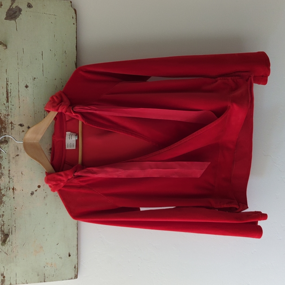 ANTHRO I Red Velour Cross-Over Wrap Front Hoodie Top by Saturday Sunday, S - Picture 6 of 16